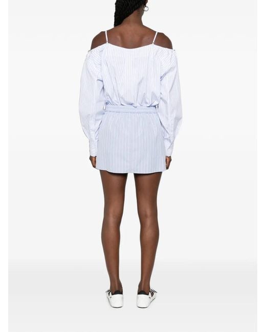 Alexander Wang White Striped Off-Shoulder Mini Dress