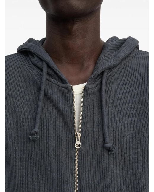 Another Aspect Gray Ribbed-Knit Zip Hoodie for men