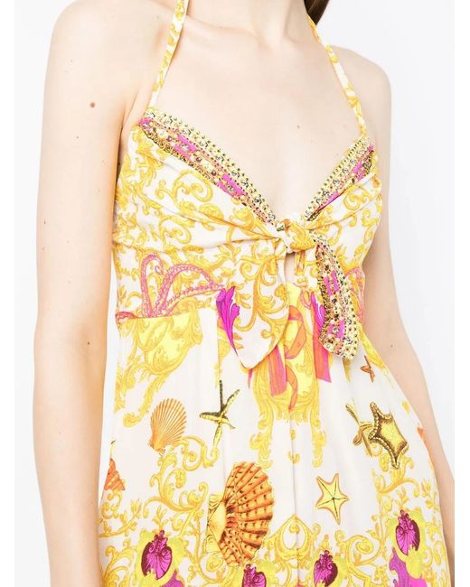 Camilla White Graphic-Print Halterneck Midi Dress