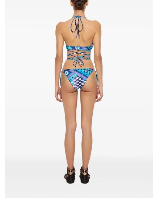 Emilio Pucci Blue Haut De Bikini Triangle À Imprimé Vivara