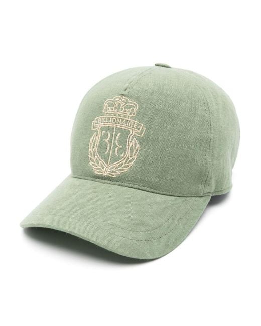 Billionaire Green Crest-embroidered Linen Baseball Cap for men