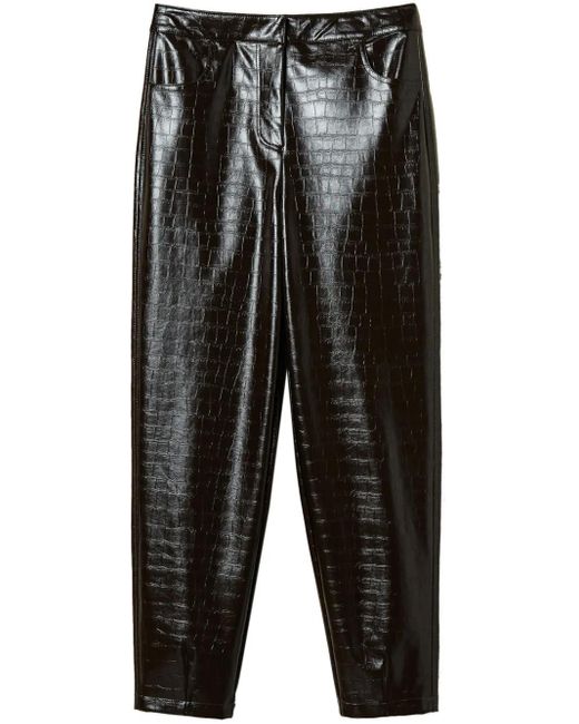 Twinset Black Crocodile-Effect Faux Leather Trousers