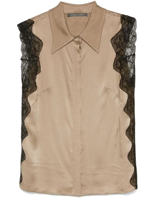 Camisa con paneles de encaje Alberta Ferretti de color Natural