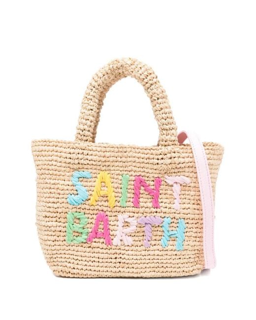 Mc2 Saint Barth Pink Mid Beach Embroidered Raffia Tote Bag