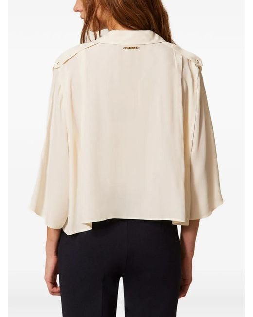 Twinset Natural Crêpe De Chine Cropped Shirt