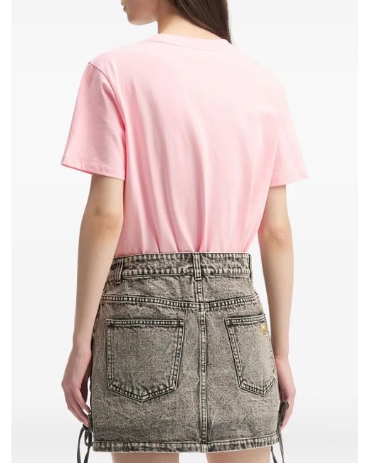 Mini Cream Pink Rabbit-Print Cotton T-Shirt