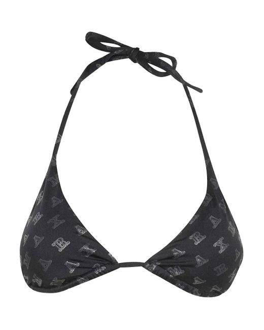 Max Mara Black Logo-Print Triangle Bikini Top