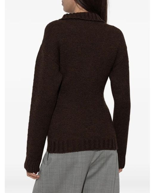 Jil Sander Black Half-Zip Ribbed-Knit Sweater
