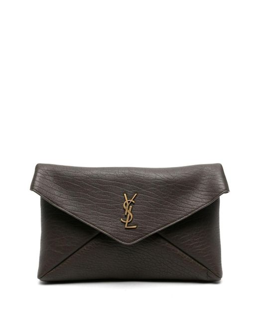 Saint Laurent Gray Large Cassandre Envelope Clutch Bag