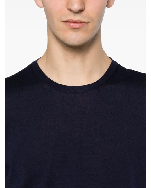 Roberto Collina Blue Fine-Knit Crew-Neck Sweater for men