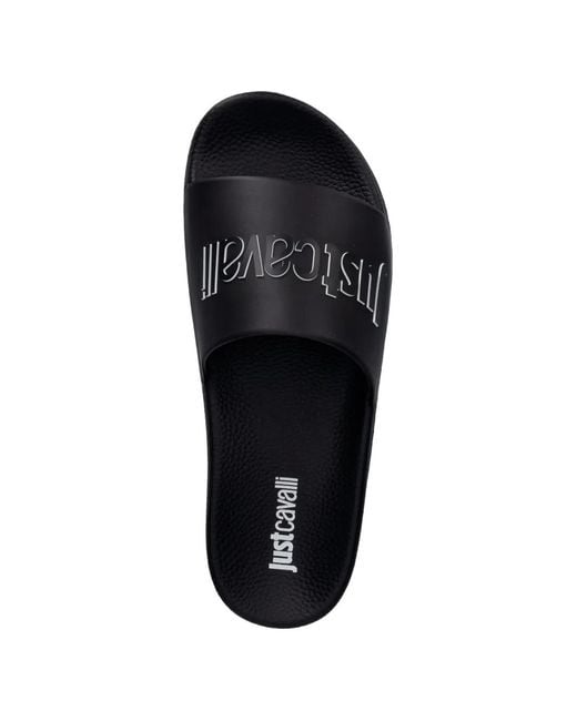 Just Cavalli Black Logo-Embossed Slides