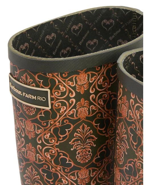 Barbour Pineapple Print Rain Boots Brown