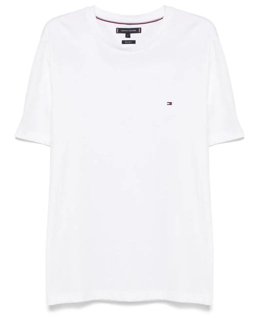 Tommy Hilfiger White Logo-Embroidered T-Shirt for men