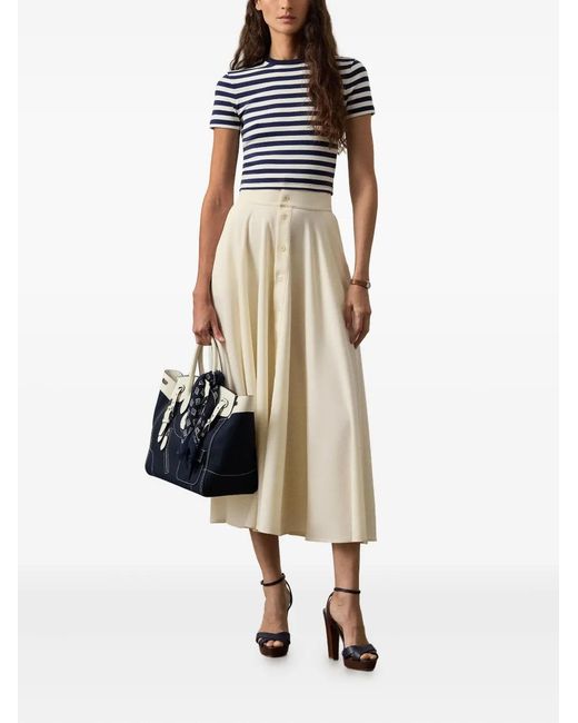 Ralph Lauren White Lace-Up Buttoned Midi A-Line Skirt