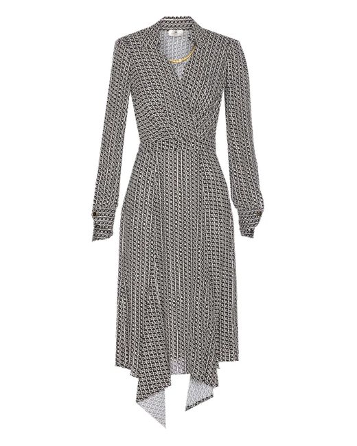 Elisabetta Franchi ジオメトリック Vネックドレス Gray