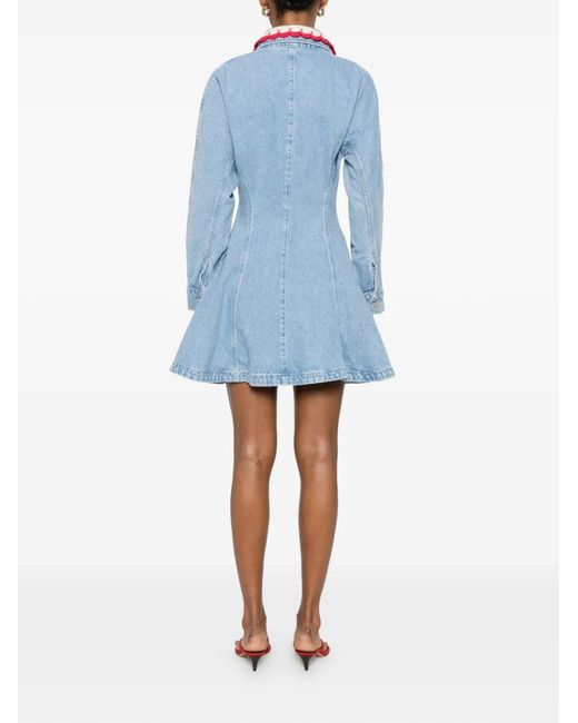 Stine Goya Blue Crochet-Collar Button-Up Mini Dress