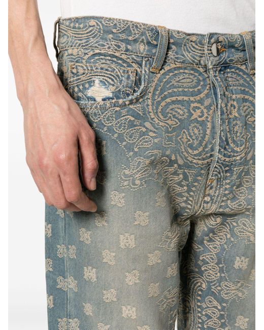 Amiri Straight Jeans Met Bandana Jacquard in het Gray voor heren