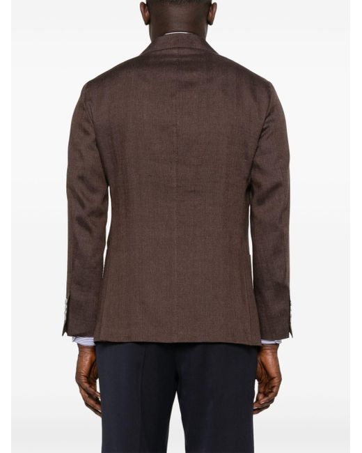 Barba Napoli Brown Single-breasted Herringbone Blazer for men