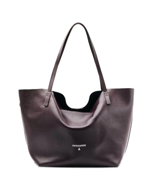 Patrizia Pepe Black Calfskin Logo-Detail Tote Bag