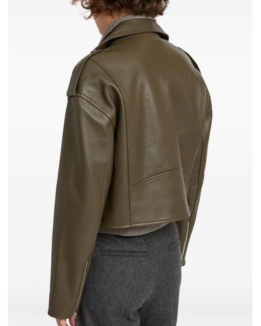 Yves Salomon Green Leather Biker Jacket