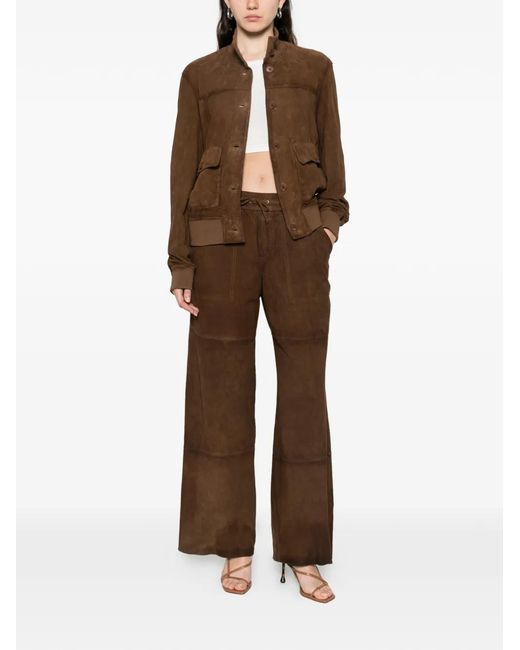 P.A.R.O.S.H. Brown Drawstring Suede Trousers