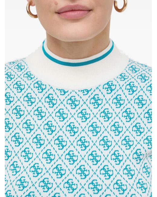 Guess Blue Patterned High-Neck Dress