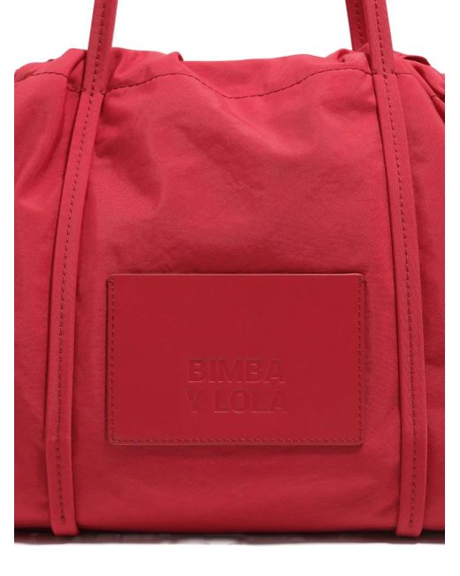 Bimba Y Lola Red Logo-Patch Drawstring Tote Bag