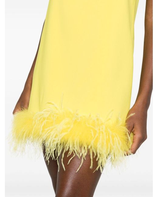 Vestido corto con ribete de plumas Pinko de color Yellow
