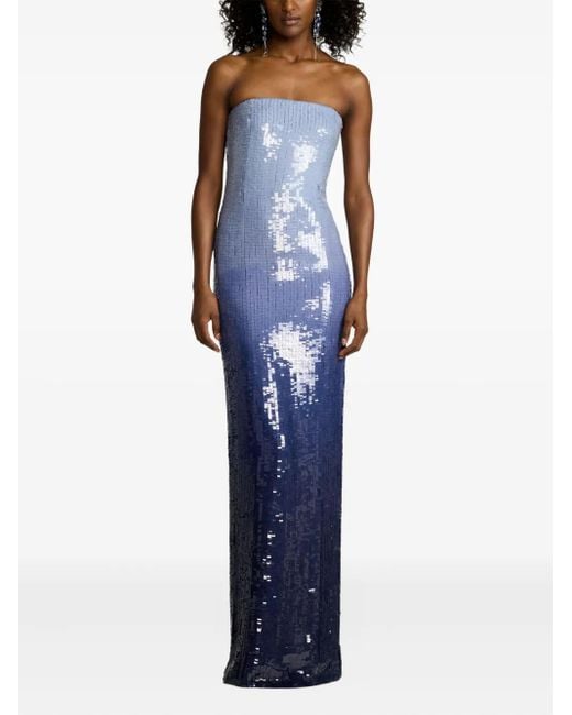 Ralph Lauren Blue Strapless Sequin-Embellished Gown