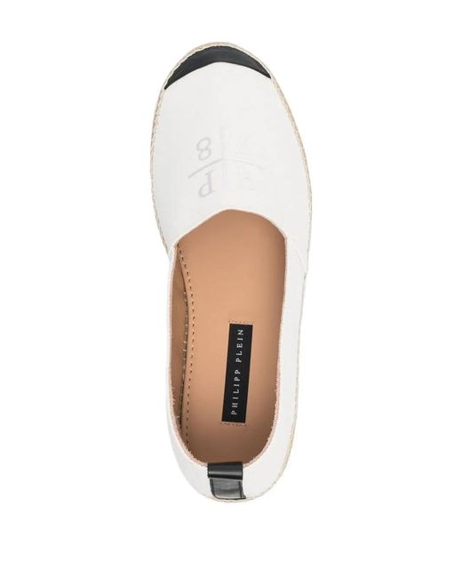 Philipp Plein White Logo-Print Leather-Trim Espadrilles for men