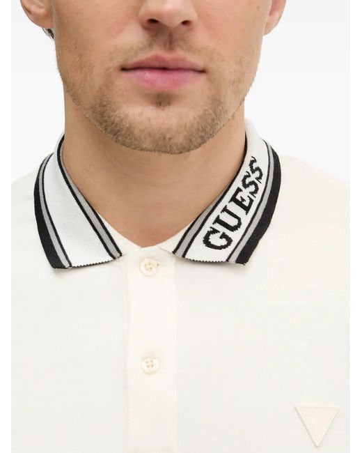 Guess White Lyle Logo-Collar Polo Shirt for men
