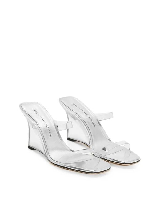 Stuart Weitzman White Transparent-Strap Wedge Sandals