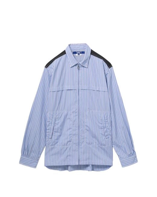 Junya Watanabe Blue Vertical-Stripe Shirt Jacket for men