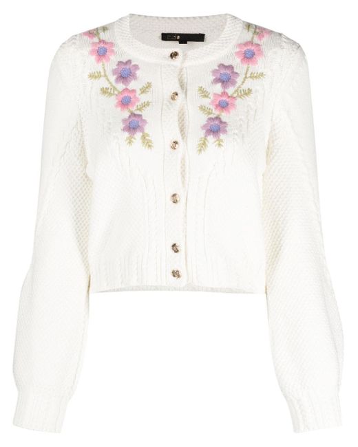 Maje Myflor Embroidered Cardigan in White | Lyst