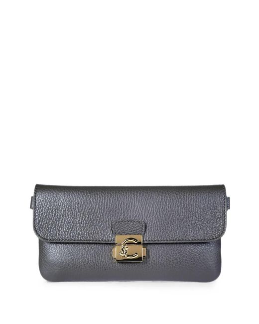 Coccinelle Gray C-Me Lock Grained Leather Shoulder Bag