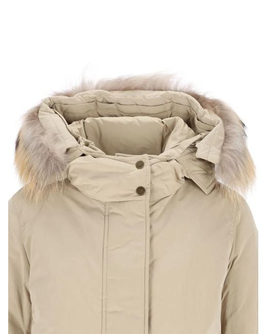 Woolrich Natural Fur-Trimmed Hooded Coat