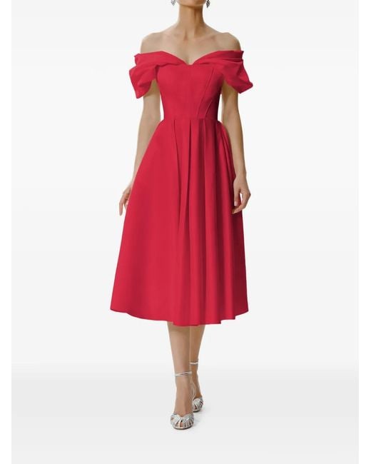 Framboise Red Robe Mi-Longue Glamo À Épaules Dénudées
