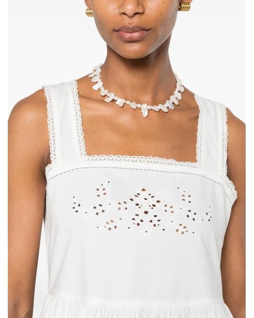 Maje White Short Dress With Lace Trim