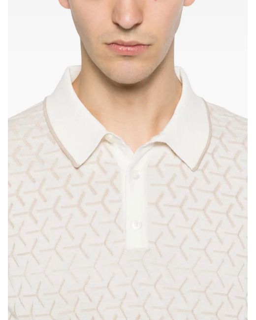 Panicale White Geometric-Pattern Polo Shirt for men