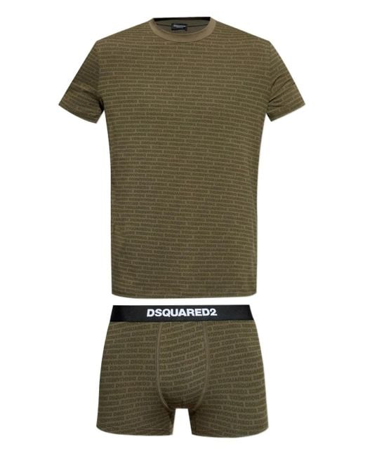 DSquared² Green Logo-Print Cotton Two-Piece Set for men