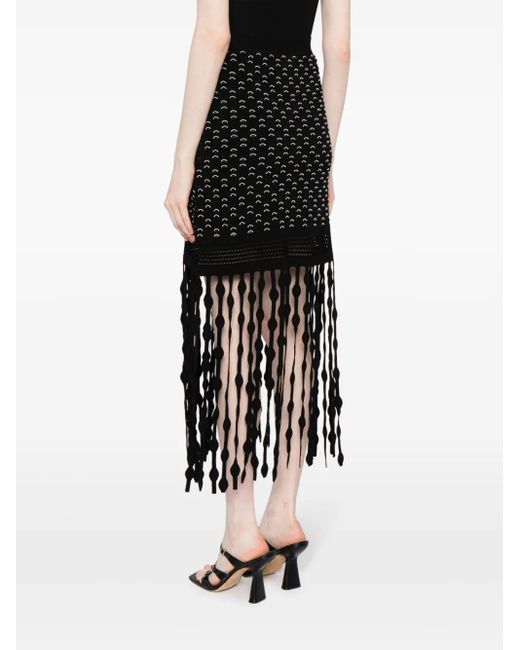 Jonathan Simkhai Black Filippa Lattice Fringed Skirt