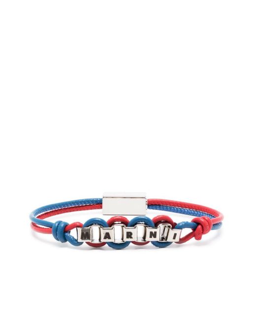 Marni White Logo-chain Leather Bracelet for men