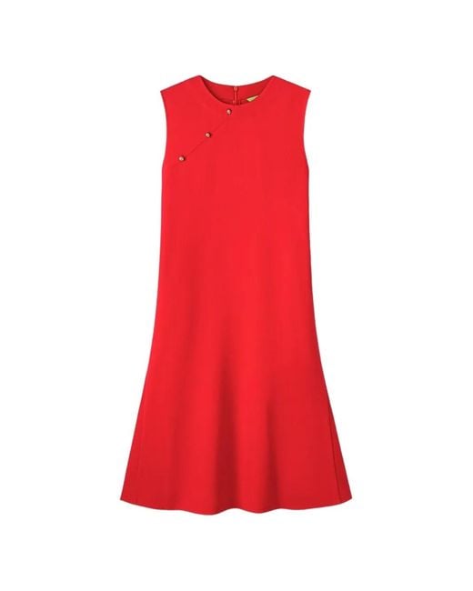 Shanghai Tang Red Knot-Button Trapeze Mini Dress