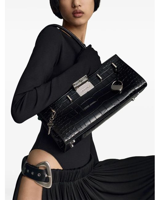 SEEN USERS Black Aura Croc-Effect Shoulder Bag