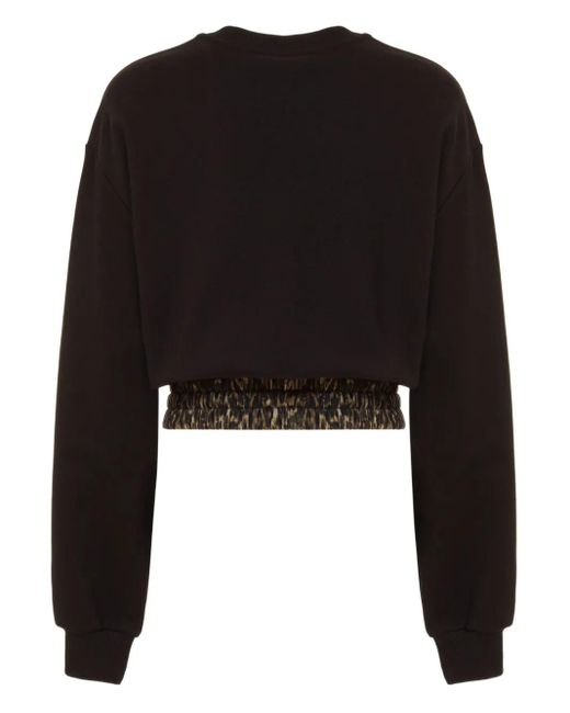 Just Cavalli Black Drawstring Leopard-Print Sweatshirt