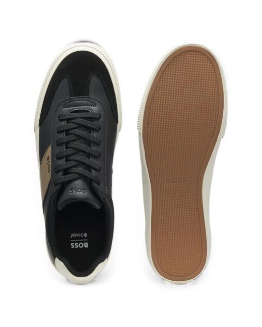 Boss Black Leather-Trim Trainers for men
