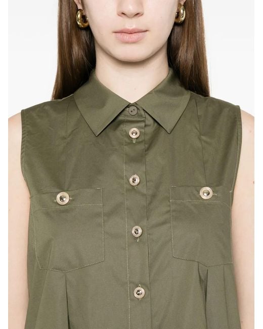 Twinset Green Pleated Patch-Pocket Shirt