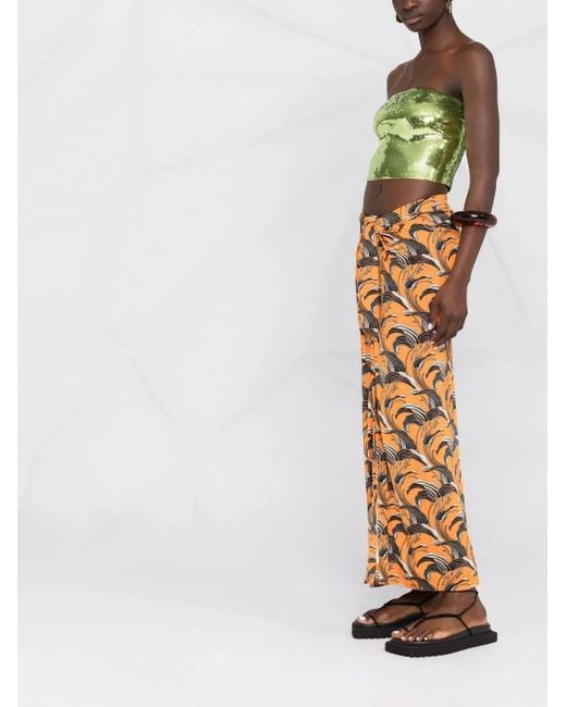 Rabanne Metallic Midi Skirt With Print