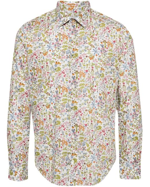 Paul Smith White Floral-print Poplin Shirt for men