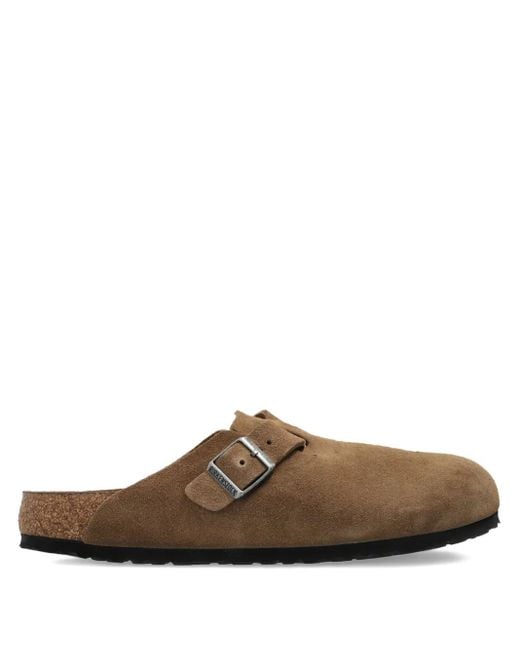 Birkenstock Brown Boston Buckle Suede Mules for men